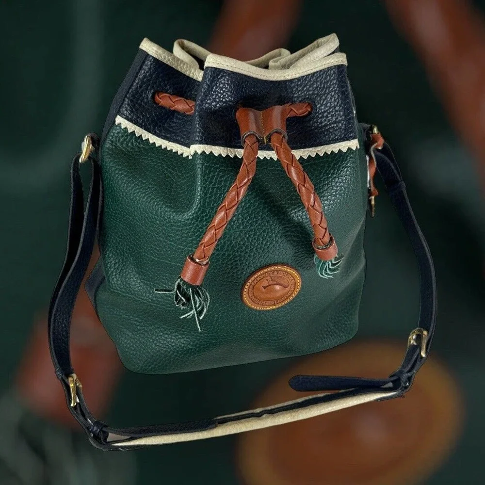 Vtg Dooney & Bourke Teton Tri-Color Drawstring Bucket Bag All Weather Leather - Picture 15 of 15